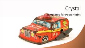  Presentation with old car - Beautiful presentation featuring classic truck - old rusty tin toy firefighter backdrop and a sky blue colored foreground