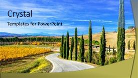  Presentation with rolling hills - Slides enhanced with classic tuscany landscapes - rolling hills background and a light blue colored foreground