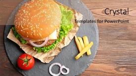  Presentation with hamburger - Audience pleasing PPT theme consisting of classic view - hamburger with fries backdrop and a coral colored foreground