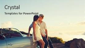  Presentation with classic car - Presentation theme enhanced with classic vintage sports car background and a soft green colored foreground