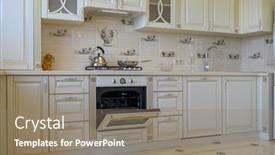  Presentation with kitchen furniture - Presentation design consisting of classic-white-and-beige-kitchen background and a gray colored foreground