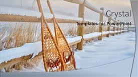  Presentation with rocky mountains - Cool new presentation design with classic-wooden-huron-snowshoes backdrop and a mint green colored foreground