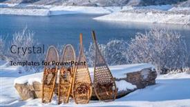  Presentation with scenery - Audience pleasing PPT layouts consisting of classic-wooden-snowshoes-in-winter backdrop and a teal colored foreground