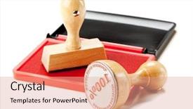  Presentation with stamps - PPT theme featuring classic wooden stamps isolated on white background background and a coral colored foreground