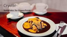  Presentation with classical - PPT theme enhanced with classical apple strudel on the plate closeup background and a coral colored foreground