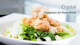  Presentation with classical - Beautiful presentation theme featuring classical caesar salad with tempura shrimp on a plate backdrop and a sky blue colored foreground