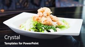  Presentation with classical - PPT theme having classical caesar salad with tempura shrimp on a plate background and a dark gray colored foreground