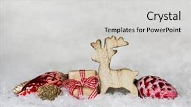  Presentation with classical - Cool new PPT theme with classical christmas decoration with snow and wooden moose with red gifts and balls backdrop and a light gray colored foreground