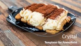  Presentation with tiramisu - Presentation design featuring classical-dessert-homemade-tiramisu-cake background and a tawny brown colored foreground