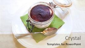  Presentation with tiramisu - PPT theme with classical-dessert-homemade-tiramisu-cake background and a coral colored foreground