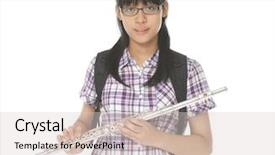  Presentation with flute - Audience pleasing PPT theme consisting of classical education theme - teenager girl who is playing backdrop and a lemonade colored foreground