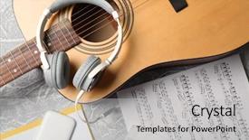  Presentation with classical - Slide set with classical guitar and headphones background and a light gray colored foreground