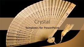  Presentation with classical - Presentation theme enhanced with classical hand fan isolated on black background and a coral colored foreground