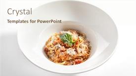  Presentation with pasta restaurant - PPT theme featuring classical-italian-spaghetti-with-tomatoes background and a cream colored foreground