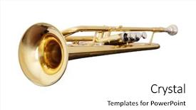  Presentation with music instrument - Cool new PPT theme with classical music wind instrument trumpet backdrop and a white colored foreground