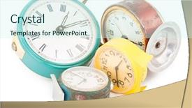  Presentation with alarm - Presentation theme having classical period - old alarm clocks background and a cool aqua colored foreground