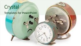  Presentation with old clock time antique - Cool new presentation theme with classical period - old alarm clocks backdrop and a mint green colored foreground