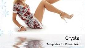  Presentation with classical - Cool new presentation design with classical pin-up image of lovely blonde in colorful dress backdrop and a light gray colored foreground