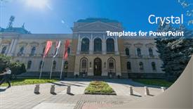  Presentation with classical - Presentation theme featuring classical-stile-building-of-municipality and a teal colored foreground