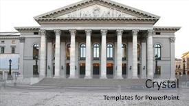  Presentation with medieval building columns - Audience pleasing PPT theme consisting of classical style with columns theather backdrop and a  colored foreground