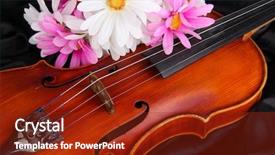  Presentation with classical - Presentation theme having classical violin on fabric background background and a tawny brown colored foreground