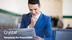  Presentation with sports newspaper - Beautiful slide deck featuring classified - portrait of a businessman reading backdrop and a ocean colored foreground