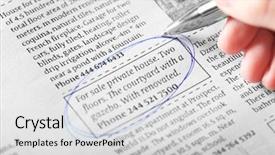  Presentation with information - PPT theme featuring classified - search newspaper advertisements for information background and a light gray colored foreground