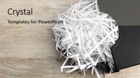  Presentation with shredder - PPT theme featuring classified - strips of destroyed paper background and a soft green colored foreground