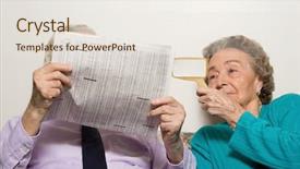  Presentation with classified - Presentation having classified ads - elderly couple with newspaper background and a  colored foreground