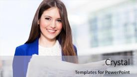  Presentation with reading - PPT theme having classified ads - portrait of a young business background and a light gray colored foreground