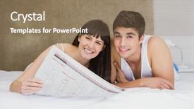  Presentation with newspaper - Cool new slide deck with classified ads - portrait of couple reading newspaper backdrop and a coral colored foreground