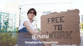  Presentation with cardboard - Presentation theme consisting of classified ads - unemployed woman showing a message background and a violet colored foreground