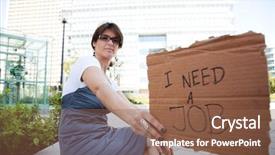  Presentation with classified - Amazing PPT theme having classified ads - unemployed woman showing a message backdrop and a tawny brown colored foreground