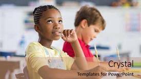  Presentation with exam - Slides with classmate in background black scholar background and a coral colored foreground