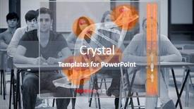  Presentation with classmates - PPT theme having classmates concentrated on futuristic interface background and a gray colored foreground