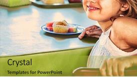  Presentation with classmates - PPT theme enhanced with classmates having meal in canteen background and a yellow colored foreground