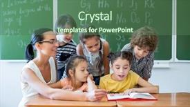  Presentation with classmates - PPT theme featuring classmates reading a book background and a  colored foreground