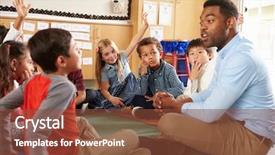  Presentation with school elementary - Theme enhanced with classroom - elementary school kids and teacher background and a tawny brown colored foreground