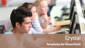  Presentation with class - Theme having classroom - group of students in computing background and a coral colored foreground