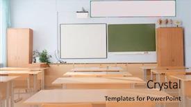  Presentation with class - Slide set having classroom - interior of a school class background and a coral colored foreground