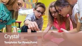  Presentation with kindergarten - PPT theme featuring classroom - low-angle view of a dedicated background and a coral colored foreground