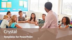  Presentation with elementary school - Slides featuring classroom - male teacher with elementary school background and a coral colored foreground