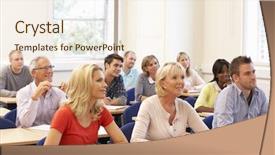  Presentation with class - Audience pleasing PPT theme consisting of classroom - mixed group of students backdrop and a cream colored foreground