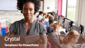  Presentation with high school - Audience pleasing presentation consisting of classroom - portrait of female teacher holding backdrop and a tawny brown colored foreground