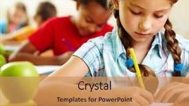  Presentation with bamboo drawing - Theme with classroom - portrait of lovely girl drawing background and a coral colored foreground