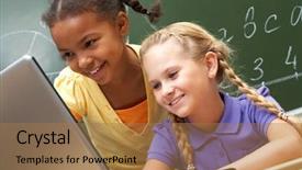  Presentation with classroom - Slides enhanced with classroom - portrait of two schoolgirls looking background and a coral colored foreground