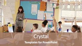  Presentation with school kids - Slides enhanced with classroom - primary school kids raising hands background and a coral colored foreground