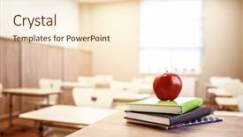  Presentation with teacher - Colorful PPT theme enhanced with classroom - school teacher's desk with stack backdrop and a cream colored foreground