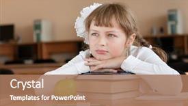  Presentation with school desk - Presentation theme featuring s computer classroom - schoolgirl's portrait at school desk background and a  colored foreground