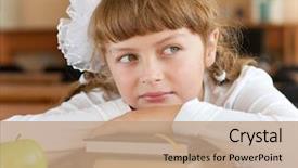  Presentation with school desk - Cool new theme with s computer classroom - schoolgirl's portrait at school desk backdrop and a  colored foreground